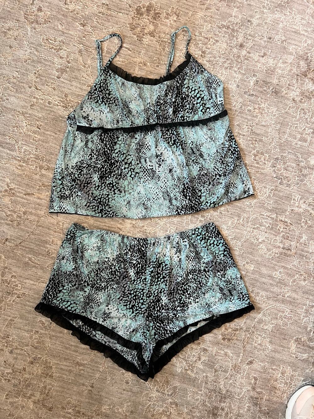 Babydoll Y2K Black Lace Whimsigoth Sleep Set Slinky Romantic Flirty 12-14 Cami